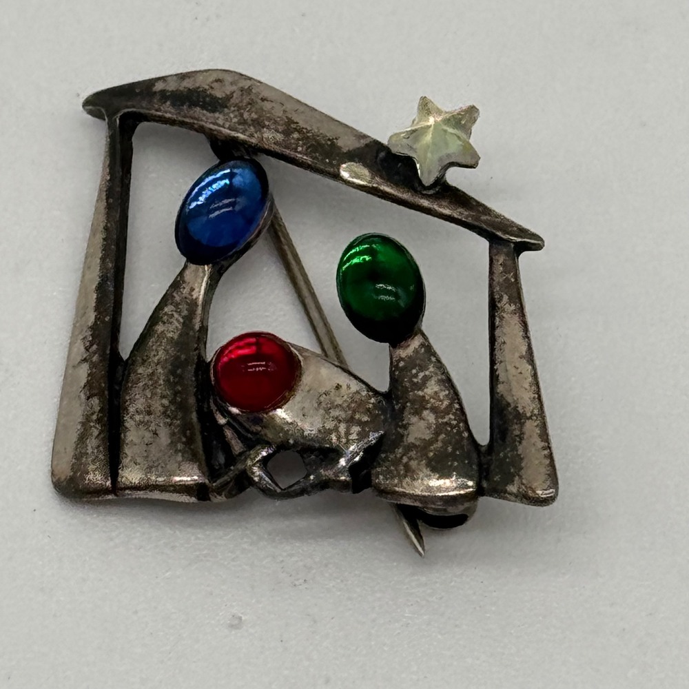 Vintage Silpada Sterling Silver 925 Cabochon Nativity Manger Brooch Pin I0677